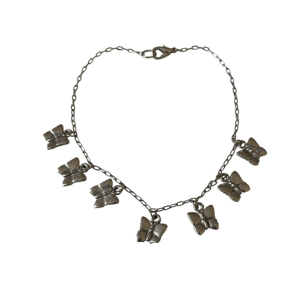 Delicate Hanging Butterfly Charm Anklet Silver Tone Adjustable Chain 10”